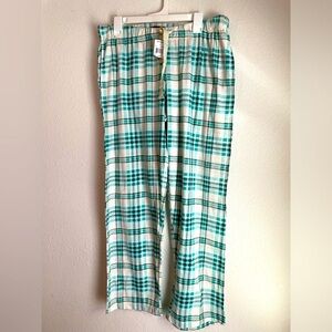 Buckhorn River women’s Plaid Pajama Pants in Green teal and White size L